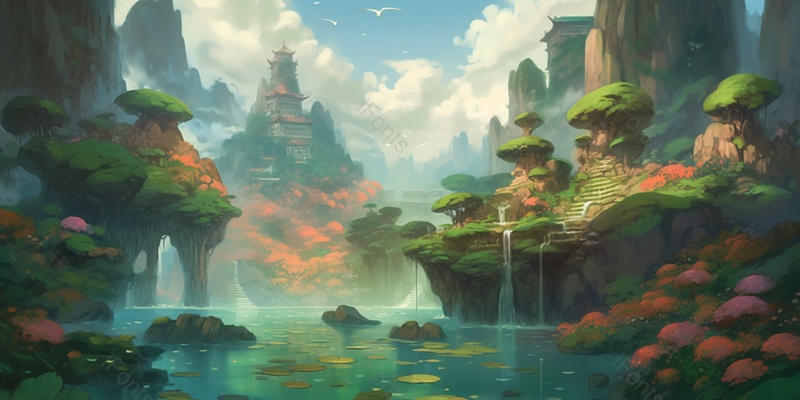 高山流水美景水墨画背景,插画/手绘图,插画/手绘图库,插画/手绘图下载,插画/手绘